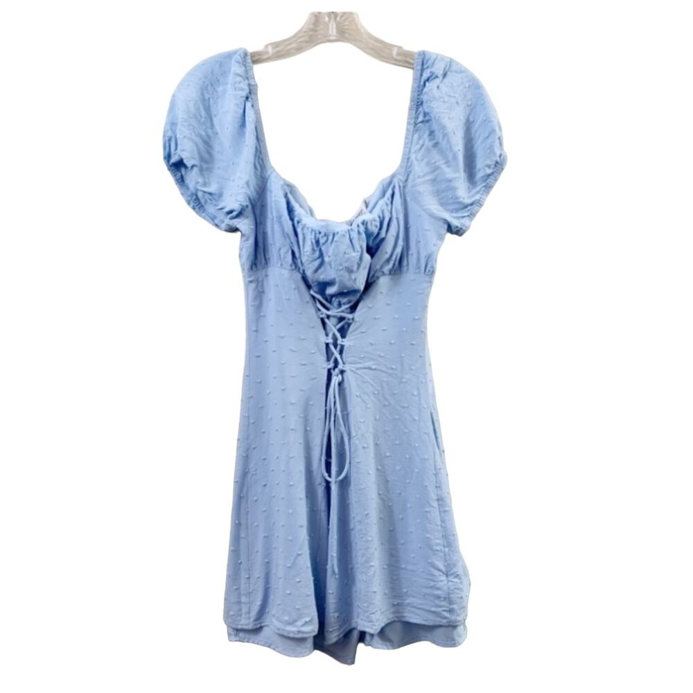 Polly Princess Swiss Dot Lace-Up Sky Blue Mini Dress